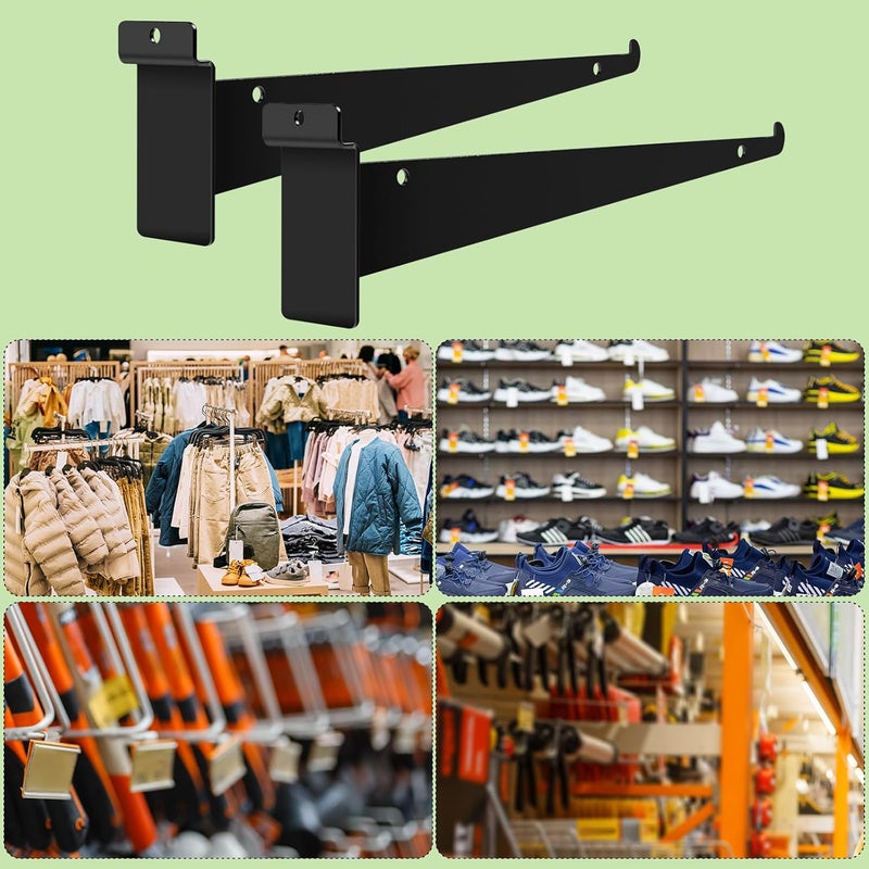 APOCHON 12 Pack Slatwall Knife Shelf Brackets 14 inch, Heavy Duty Slatwall Shelf Bracket Bulk Floating Metal Slatwall Accessories with Lip for Shelving Display Garage,Market and Home Mounting Supplies - Image 5